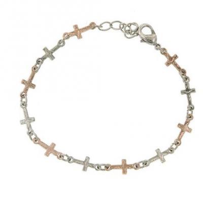 Rose Gold and Silver Tone Cross Bracelet.JPG